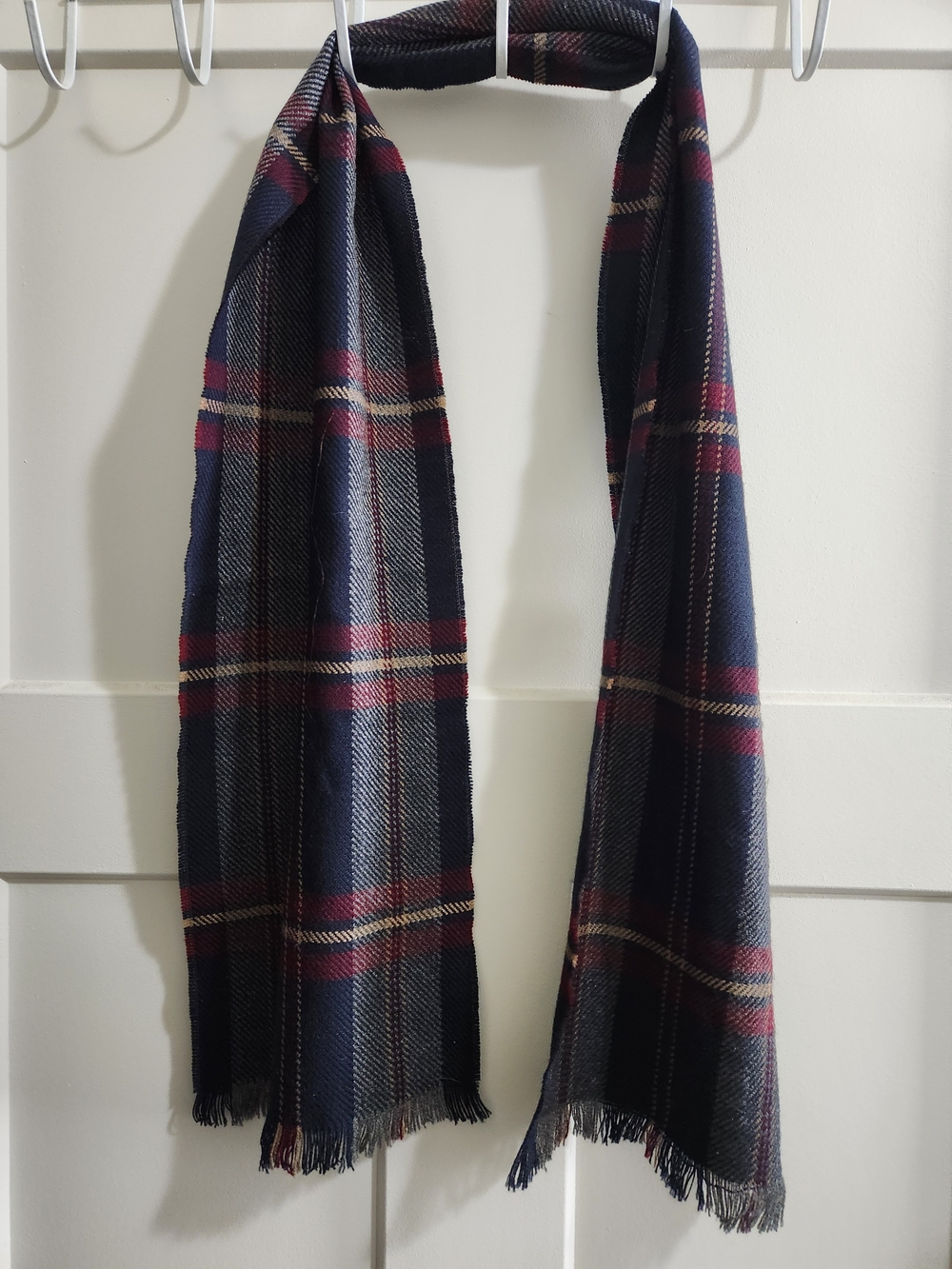 Navy And Red Plaid Wool Scarf
